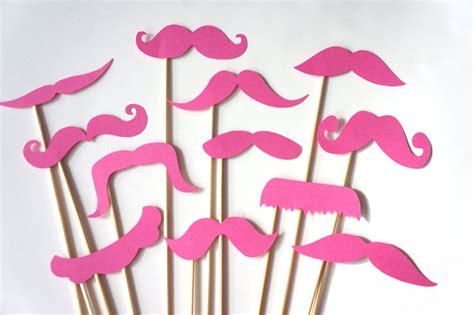 Photo Booth Props Mustache Bash Set Of 12 Bubble Gum Pink Etsy