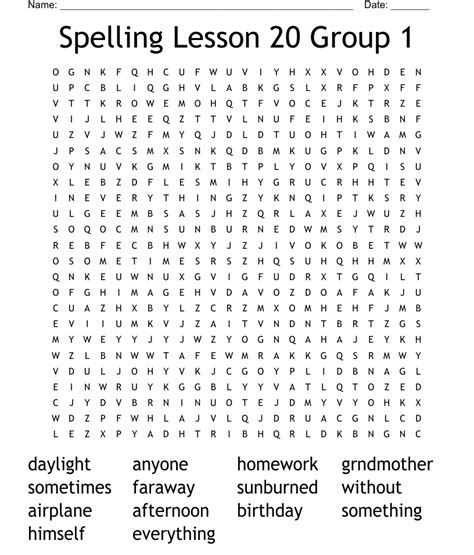 Spelling Lesson 20 Group 1 Word Search Wordmint