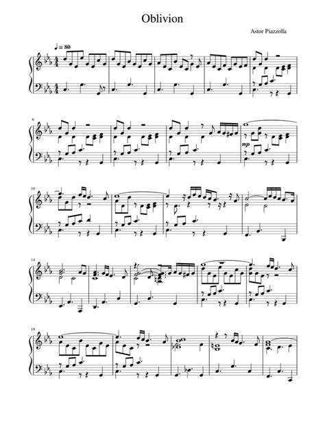 Oblivion Piazzolla For Solo Piano Sheet Music For Piano Solo