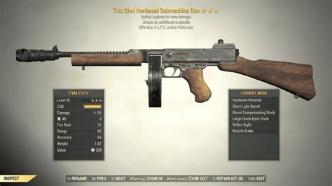 3 Two Shot SUBMACHINE GUN Explosive 25 VATS Cost Fallout 76 PC
