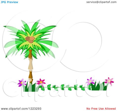Clipart Of A Tropical Palm Tree And Flower Border Royalty Free Vector