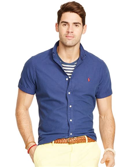 Polo Ralph Lauren Short Sleeved Oxford Shirt In Blue For Men Lyst