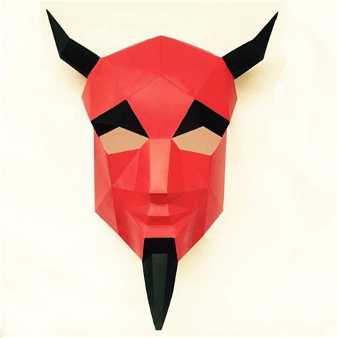 Make Your Own Devil Mask From Paper Pdf Pattern Mask Polygon Etsy