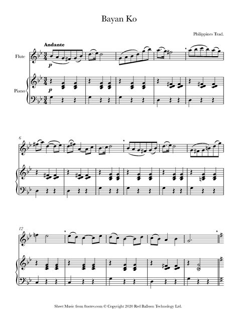 Bayan Ko Philippines Trad Sheet Music For Flute