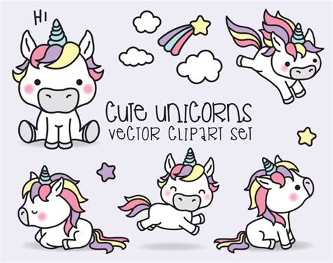 Premium Vector Clipart Kawaii Unicorns Cute Unicorns Etsy Kawaii