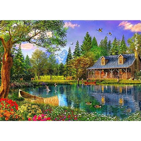 The New Diy 5d Diamond Mosaic Landscapes Garden Lodge Painting Cross