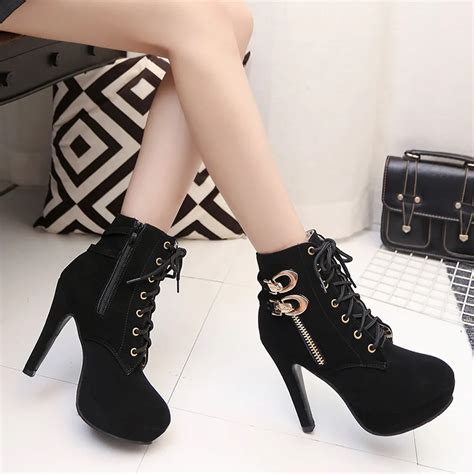 2017 winter boots women sexy high heels platform ankle boots thin heel lace up boots women shoes
