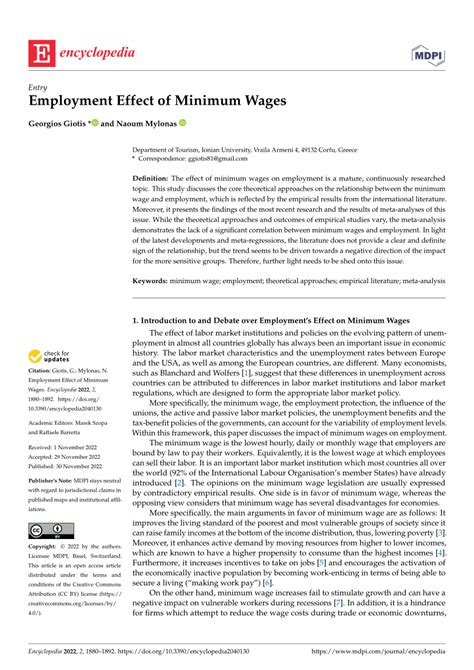 Pdf Employment Effect Of Minimum Wages