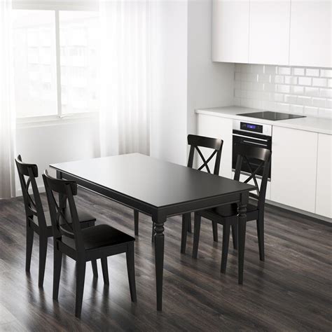 Particleboard, ash veneer, ash veneer, stain, clear acrylic lacquer underframe: INGATORP Extendable table - black - IKEA