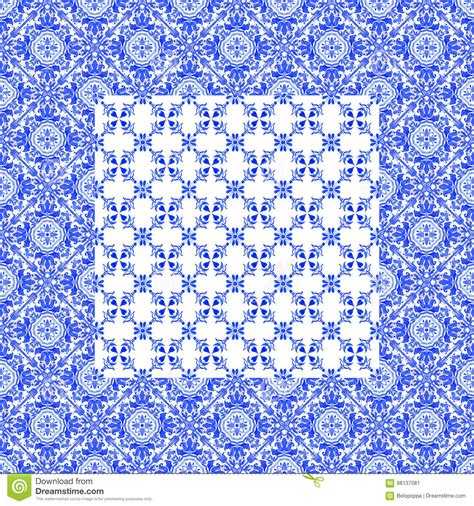 Portuguese Azulejo Tiles Watercolor Seamless Pattern Stock