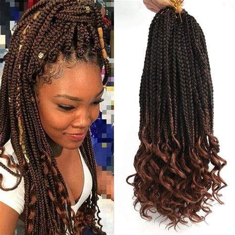 2020 Crochet Hair Black Box Braids With Curly Ends Ombre