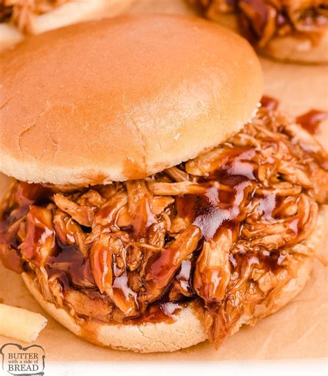 Crockpot Pulled Bbq Chicken Sandwiches Butter With A Side Of Bread