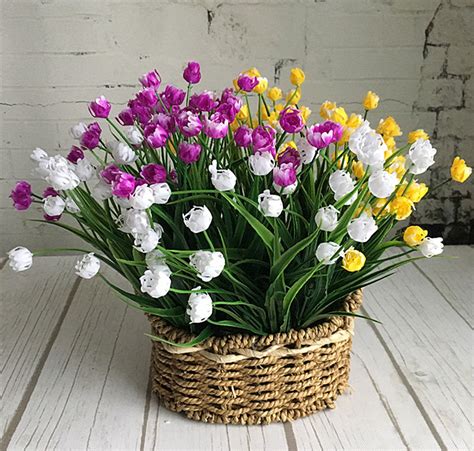 Artificial flowers and plants come in many different colors to match the existing décor in your home. £2.36 23 Heads Mini Tulips Bouquet Plastic Artificial ...