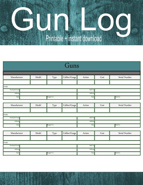 Gun Log Gun Tracker Gun Inventory Etsy Canada