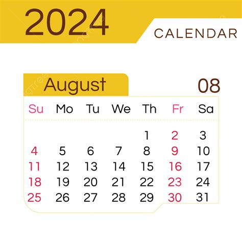 2024 Month Calendar August Yellow Simple Two Thousand And Twenty Four