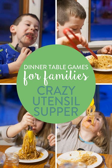 Set up a wedding games area just for them or pack their table with wedding games and fun activities to keep them entertained. Dinner Table Games for Families: Crazy Utensil Supper • The Inspired Home