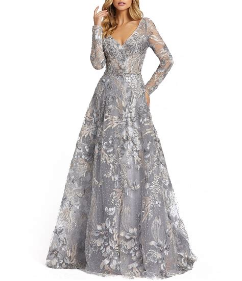 Mac Duggal Beaded Long Sheer Sleeve V Neck Illusion Ball Gown Dillard