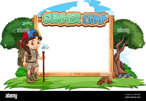 Border Template Design With Girl At Summer Camp Stock Vector Image