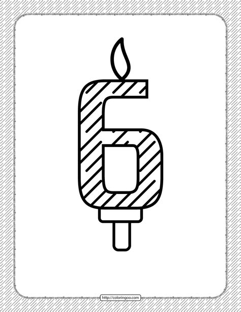 Sixth Year Birthday Candle Outline Coloring Page Free Printable