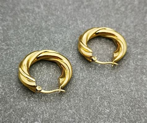 18k Gold Filled Twisted Hoop Earrings Boho Large Hoops Etsy