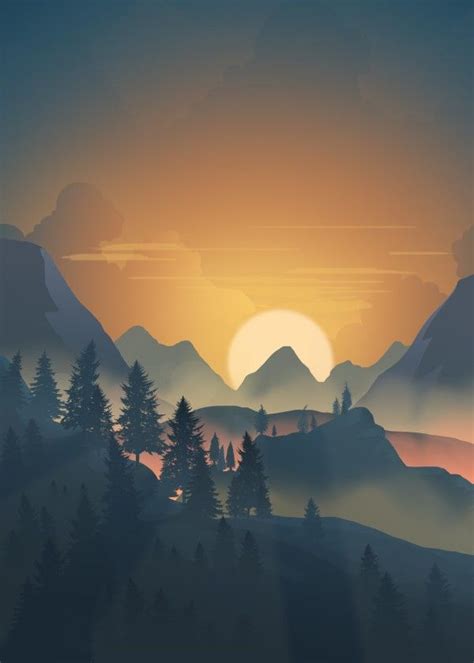Beautiful Sunset In The Mountains Artistic Wallpaper Poster Making
