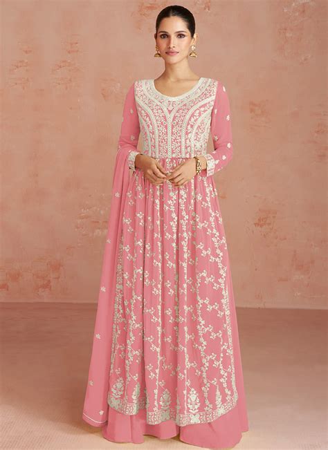 Buy Pink Faux Georgette Embroidered Palazzo Suit Party Wear Online At Best Price Cbazaar