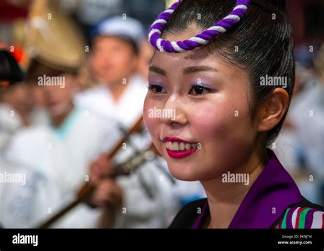Japanese Girl During The Koenji Awaodori Dance Summer Street Festival
