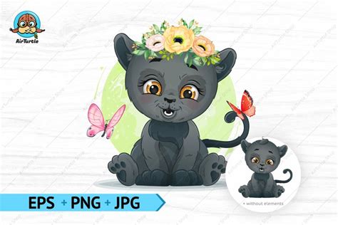 Cute Baby Black Panther Animal Vector Clipart Eps Png 