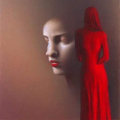 Krea Young Girl In Red Dress Painting By Beksinski
