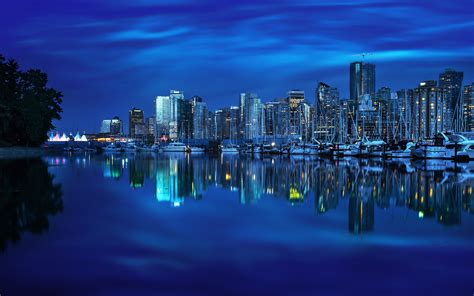 Cityscape Night Water River Clouds Wallpapers Hd