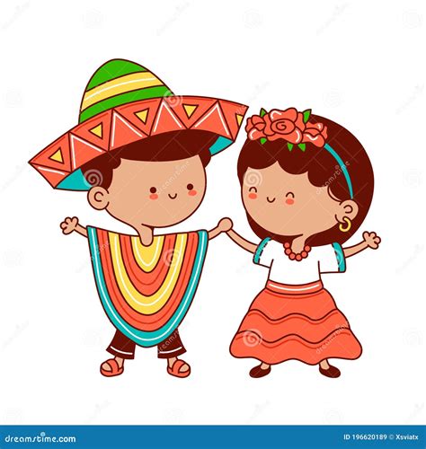 Kids In Traditional Mexican Costume Stock Vector Illustration Of