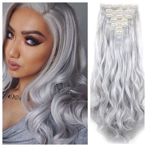 Grey Clip In Hair Extensions Remy Human Hair Double Weft 24 165g