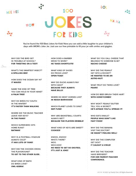 Funny Jokes For Kids Printable