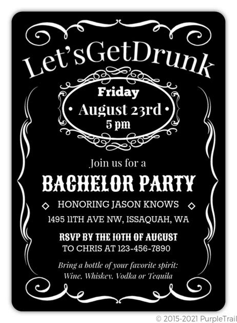 Black Bottle Label Bachelor Party Invitation Bachelor Party Invitations