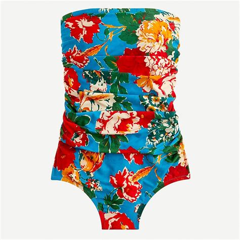 Jcrew Ruched Bandeau One Piece Swimsuit In Ratti® Bahama Print For Women