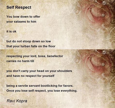 Self Respect By Ravi Kopra Self Respect Poem