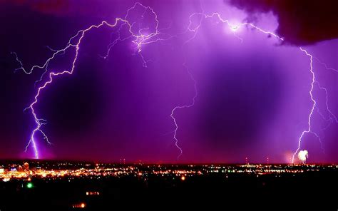 City Night Purple Sky Lightning Phone Wallpapers
