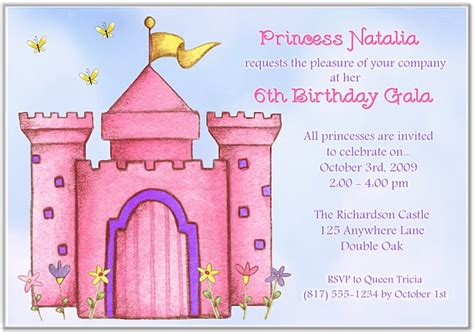 Princess Castle Birthday Party Invitations Princess Kids Birthday