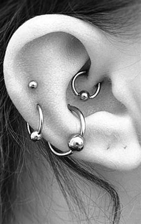 Simple Multiple Ear Piercing Ideas For Women Silver Captive Bead Ring