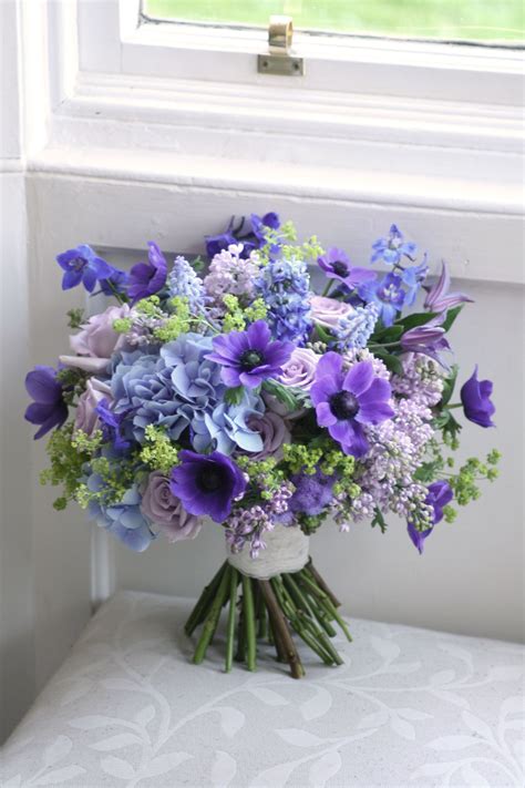 Wedding Bouquet In Blue Purple And Green With Anemone