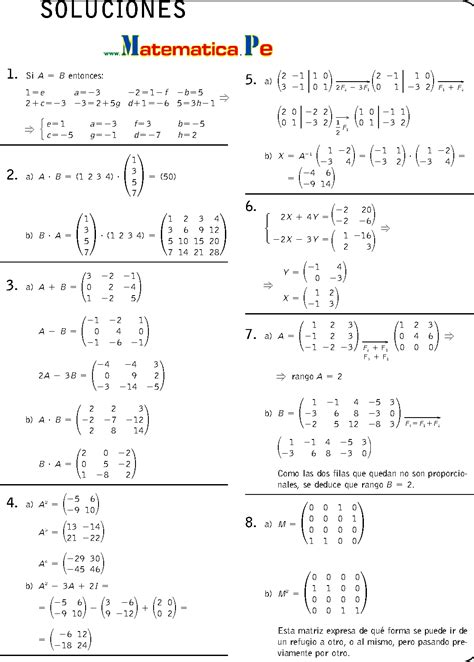 Matrices MatemÁticas 2 Bachillerato Ejercicios Resueltos Pdf