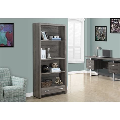 Monarch Specialties Dark Taupe 4 Shelf Bookcase 315 In W X 71 In H X