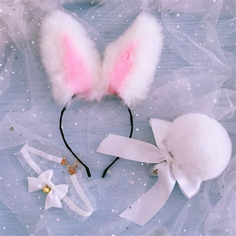 bunny ears and tail bunny ears headband tail butt plug and ears ddlg tail plug tail butt plug