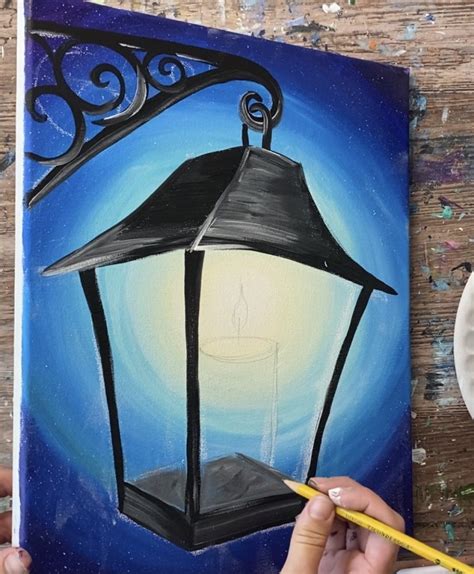 Lantern Painting Fall Night Step By Step Acrylic Tutorial Online