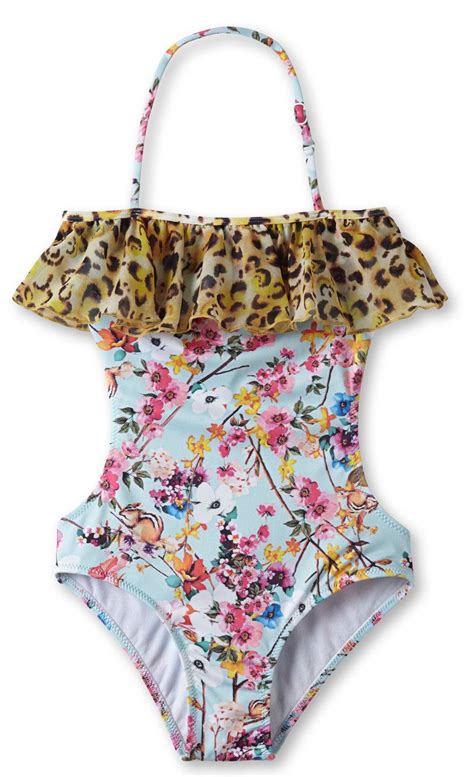shop at stella cove luxury swimsuit in flowers squirrels and cheetah for girls pink one piece