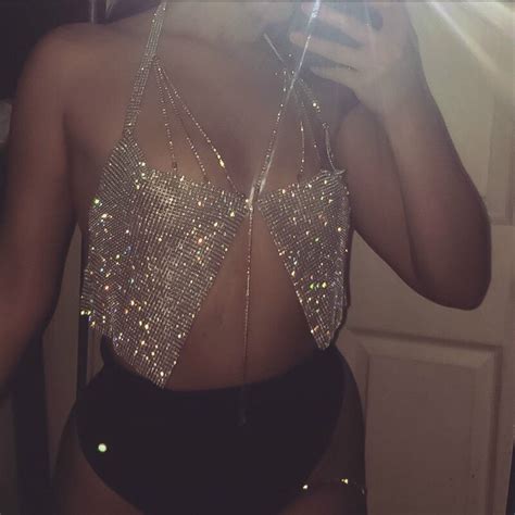 Bralette Chain 2018 Sexy Sequined Shiny Rhinestone Party Crop Tops