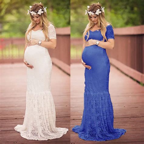 2018 Newly Pregnant Maternity Clothings Women Lace Long Maxi Ball Gown