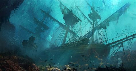 Wallpaper Drawing Fantasy Art Sea Underwater Shipwreck Ghost