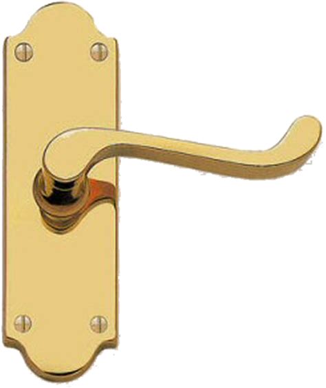 Shaped Scroll Lever Latch Door Handles Polished Brass
