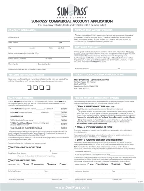 2014 Form Sunpass Commercial Account Application Fill Online Printable